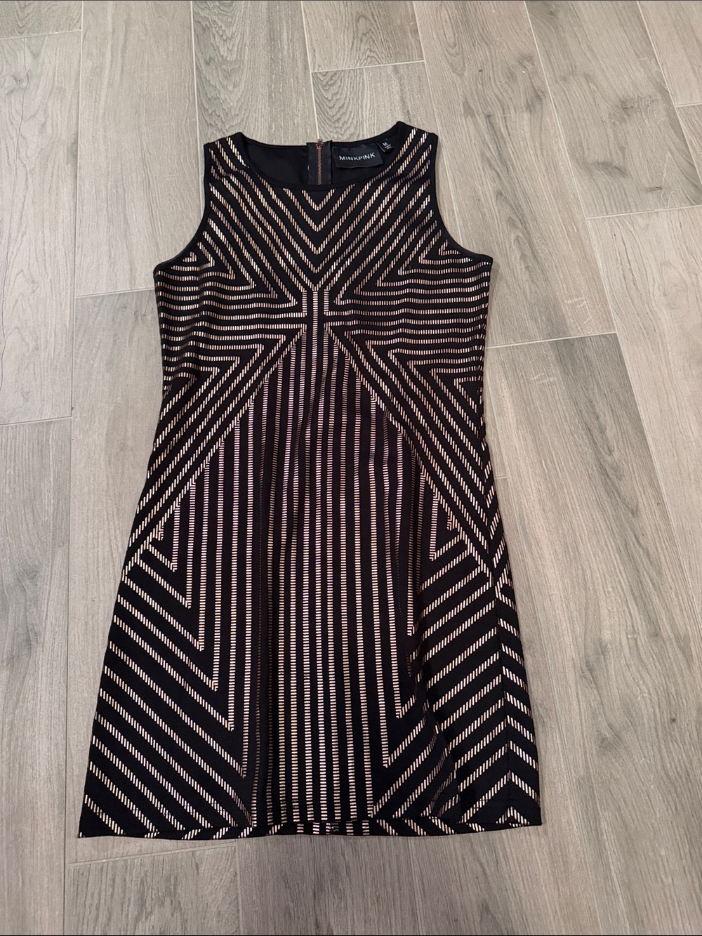 Mink Pink Sleeveless Mini Dress in Black and Gold Stripes Size M